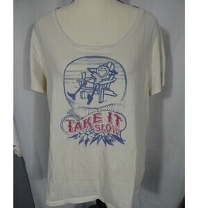 Life Is Good Women's T-Shirt Large Ivory Scoop Neck Beachy Casual Vacation